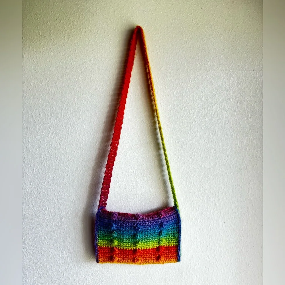 Handmade Rainbow Whimsy Crochet Crossbody Satchel